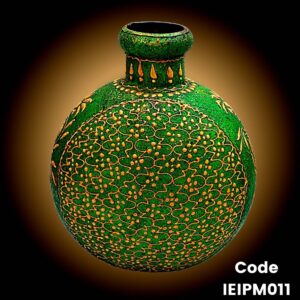 Hand Painted iron Pot 'Kudia' with Green & Gold Motif