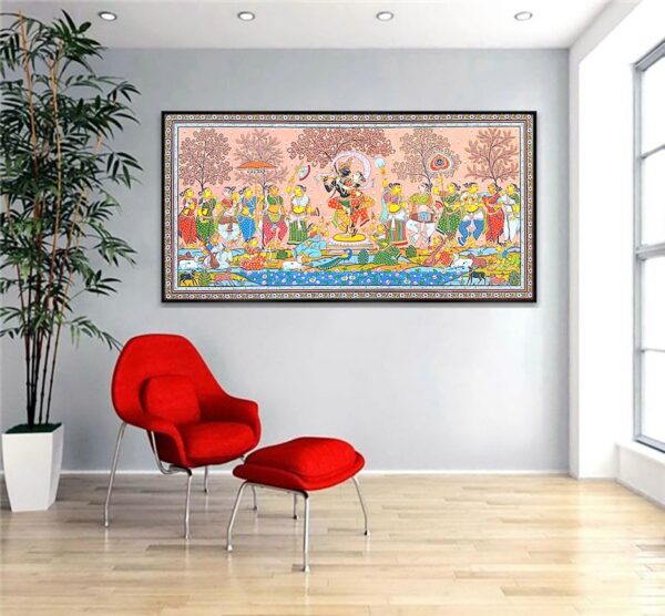 Hand Painted Pattachitra painting lord Krishna and Radha Raasleela with Gopikas