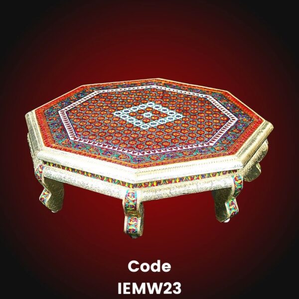 White Metal octagonal Chowki with Meenakari in red