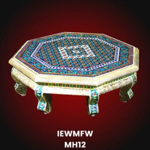 Handcrafted White Metal octagonal Chowki in blue decorated with Meenakari
