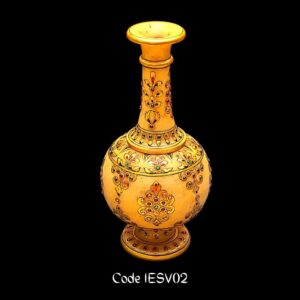 Yellow Marble Golden Leaf plated Vase for Home Décor