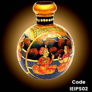 Hand Painted iron Pot 'Kudia' Jodha Akbar Romance in Golden Hues