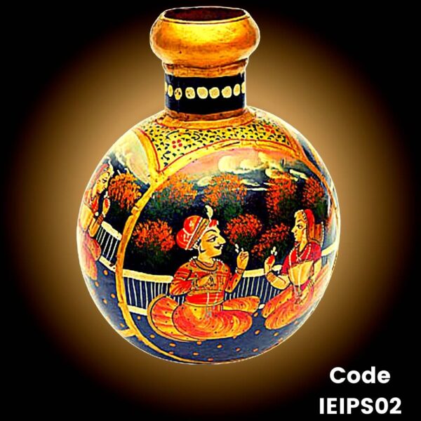 Hand Painted iron Pot 'Kudia' Jodha Akbar Romance in Golden Hues