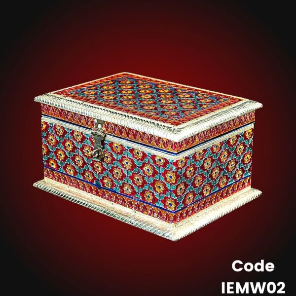 Multicolored Meenakari Jewelry Box with flat closing lid