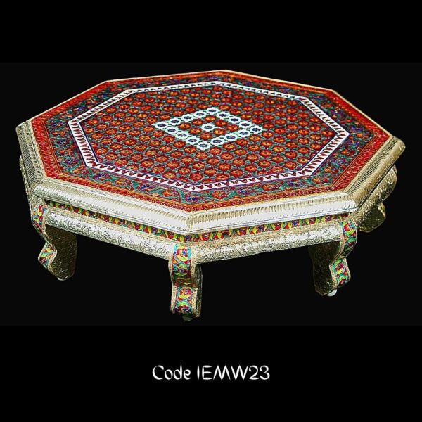 White Metal octagonal Chowki with Meenakari in red color