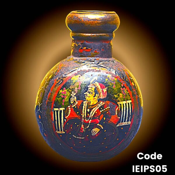 Hand Painted iron Pot 'Kudia' depicting Emperor Akbar in Garden