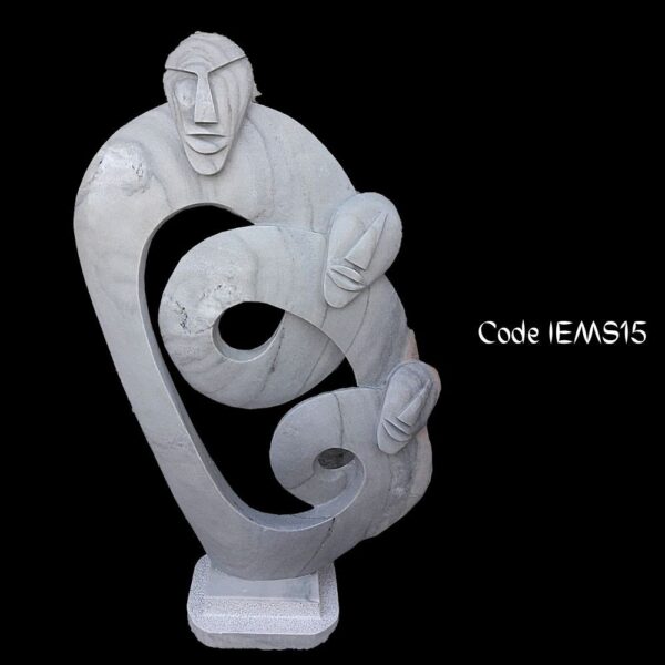 Modern abstract sculpture of Father, Mother and Child is in white Marble