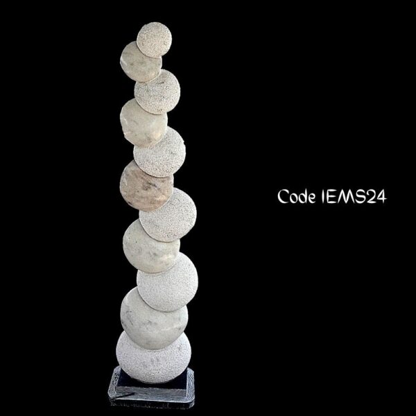 Contemporary marble sculpture of stacked spheres in Agaria white marble