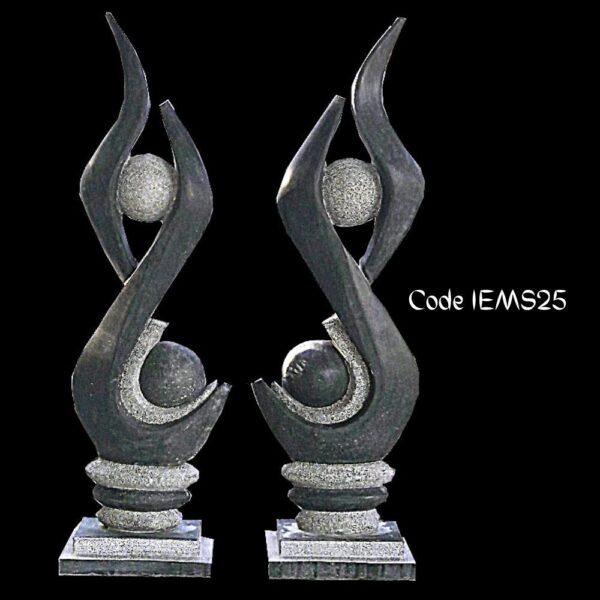 Contemporary marble sculpture of Water Earth and fire in Black Marble