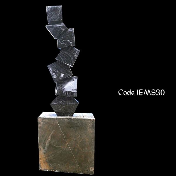 Contemporary marble sculpture of stacked cubes in Black marble