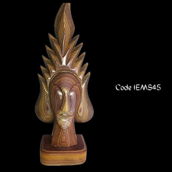 Contemporary marble sculpture of Aztec God is in Teak Brown Marble