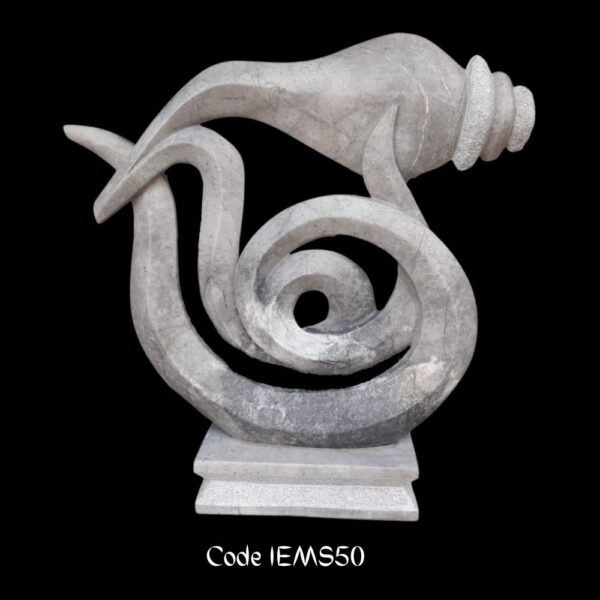 Abstract marble sculpture of Serpent (Vasuki) holding Conch Shell (Shankha)