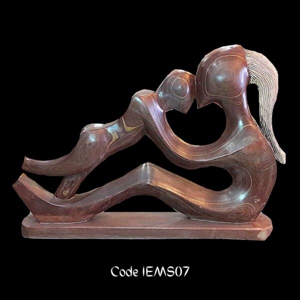 contemporary sculpture of Mother playing with Child is in Teak Brown Marble