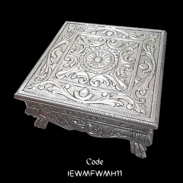 Handcrafted White Metal Chowki with embossed motif