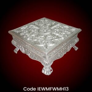 Handcrafted White Metal Chowki with traditional embossed motif