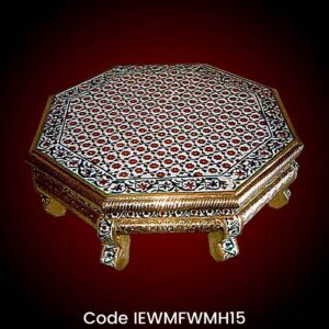 Handcrafted White Metal octagonal Chowki decorated with Meenakari