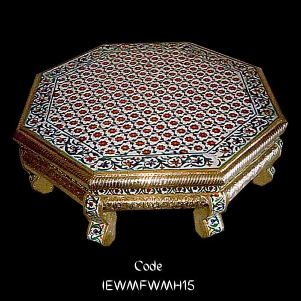 Handcrafted White Metal octagonal Chowki decorated with Meenakari