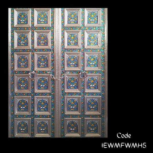 Multicolored White Metal decorative Door with 12 panels decorated with traditional meenakari art