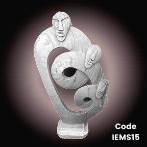 Modern abstract sculpture of Father, Mother and Child is in white Marble