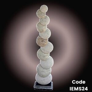 Contemporary marble sculpture of stacked spheres in Agaria white marble