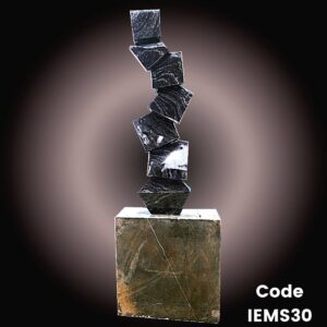Contemporary marble sculpture of stacked cubes in Black marble