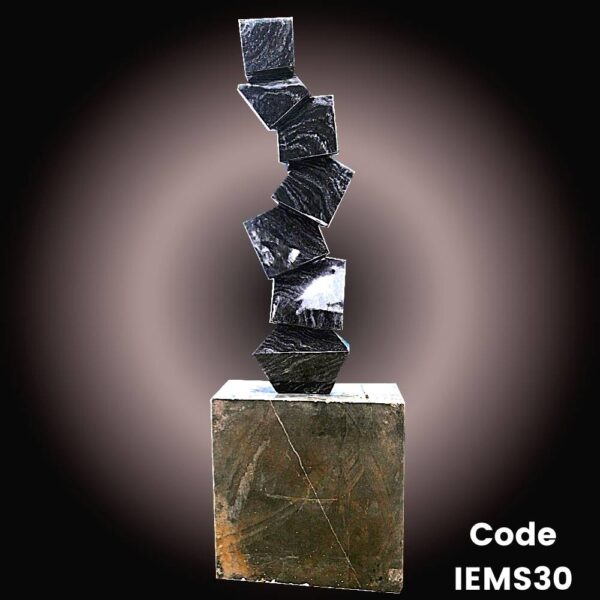 Contemporary marble sculpture of stacked cubes in Black marble