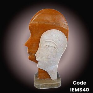 Modern Abstract marble sculpture depicting Face of a Man and Woman in Yellow Marble