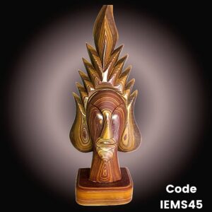 Contemporary marble sculpture of Aztec God is in Teak Brown Marble