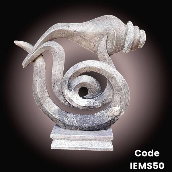 Abstract marble sculpture of Serpent (Vasuki) holding Conch Shell (Shankha)