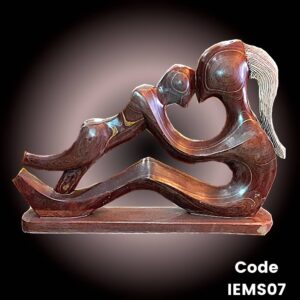 contemporary sculpture of Mother playing with Child is in Teak Brown Marble